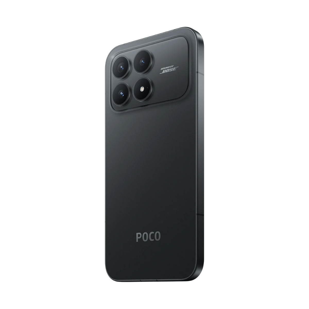 Ciemnoszary smartfon z czterema aparatami i logo POCO.