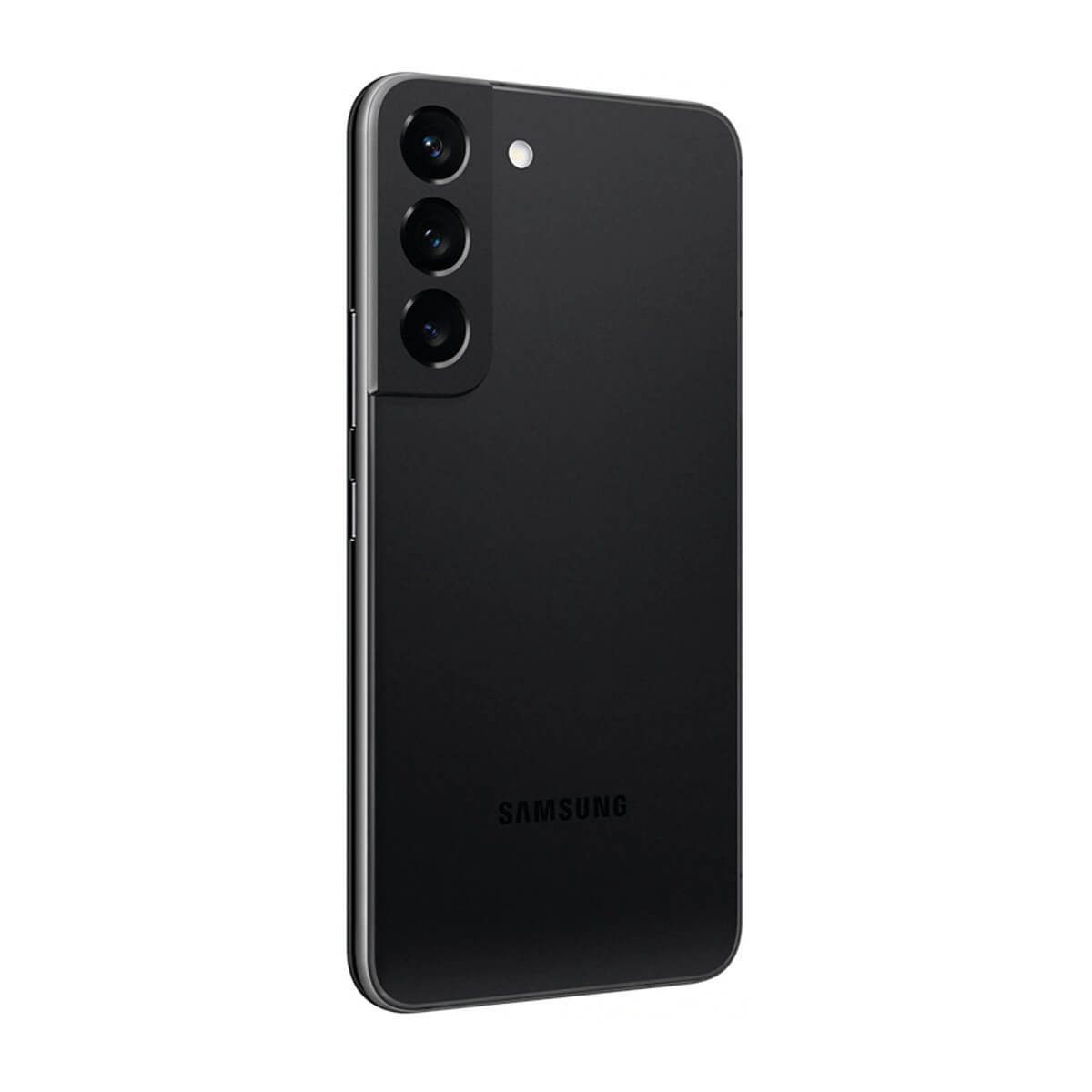 Czarny smartfon Samsung z trzema aparatami i lampą błyskową.