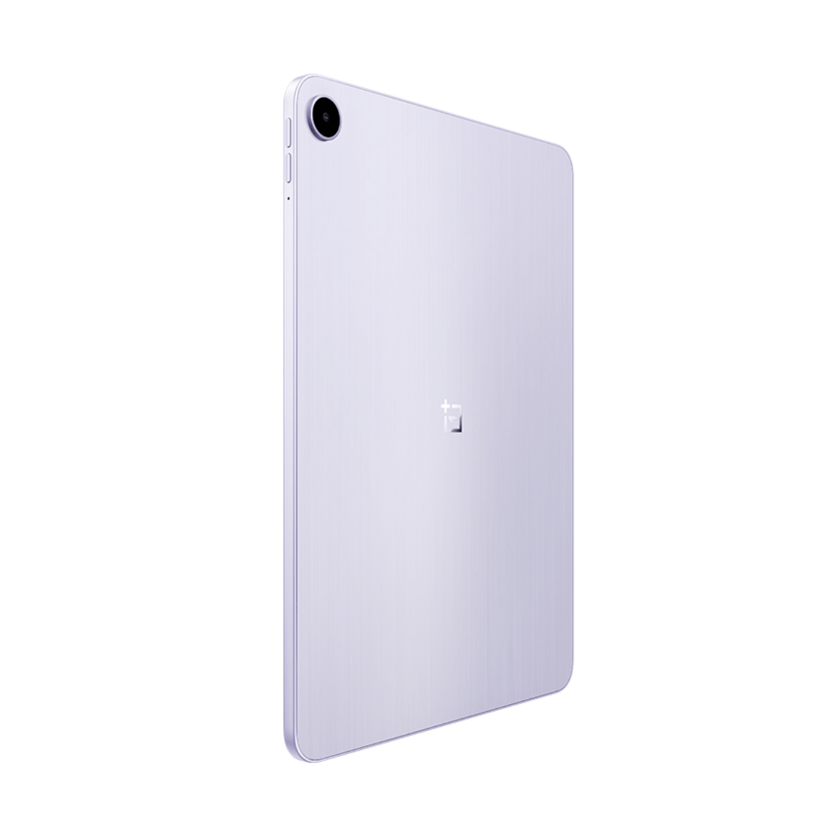 Un tablet viola con logo OnePlus e fotocamera su sfondo bianco.