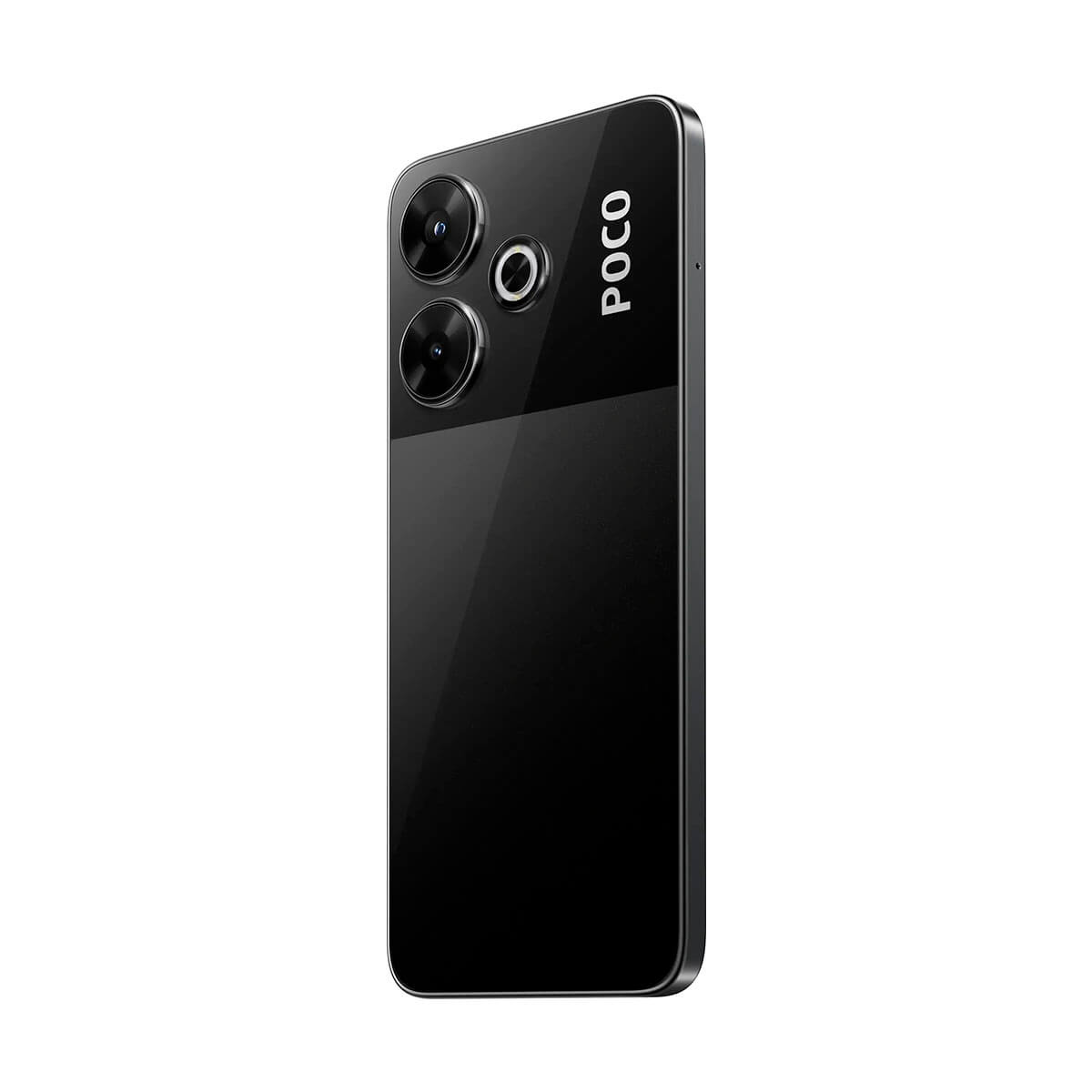 Uno smartphone POCO nero con doppia fotocamera e logo POCO.