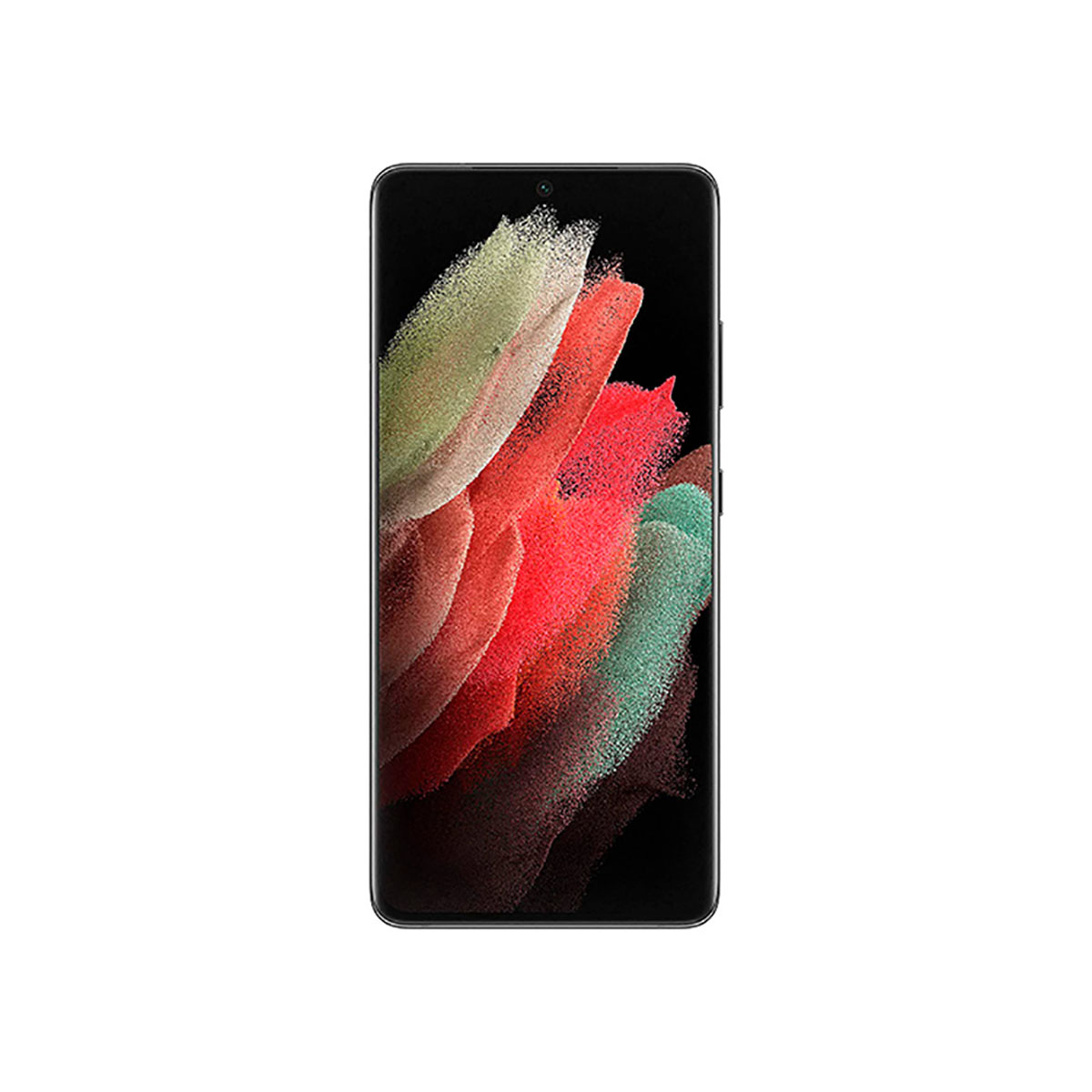 Ein schwarzes Smartphone mit einem bunten Hintergrundbild.