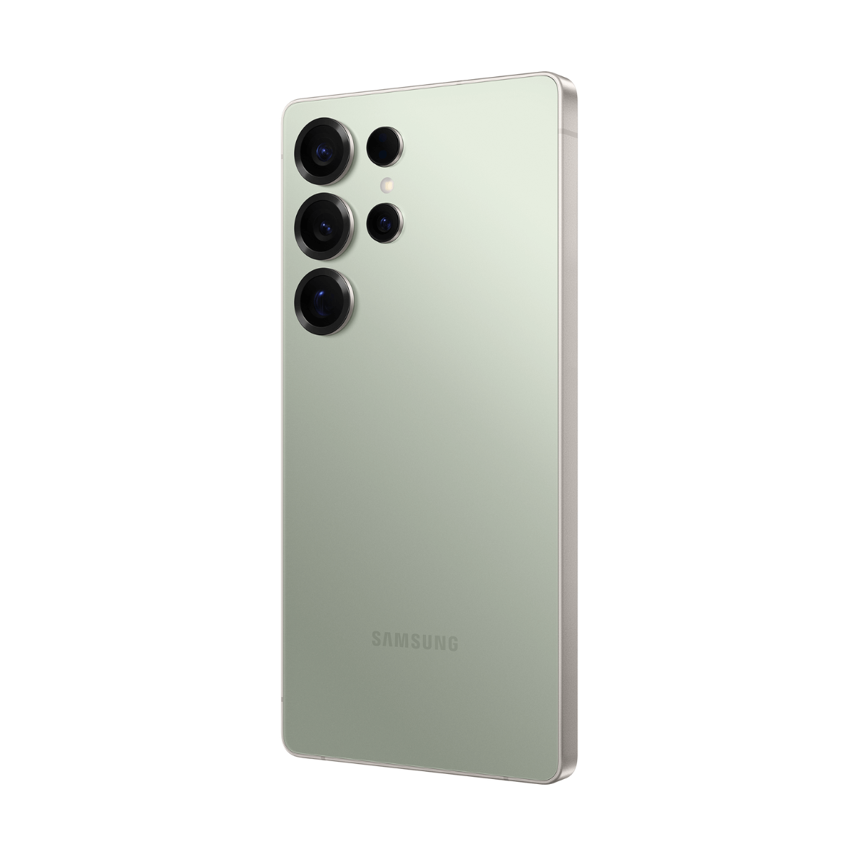Tył jasnosielonego smartfona Samsung z czterema aparatami i logo Samsung.