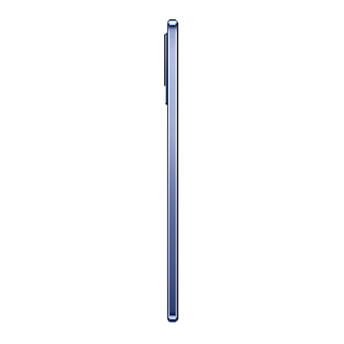 Ein schmales, blaues Smartphone wird von der Seite gezeigt.