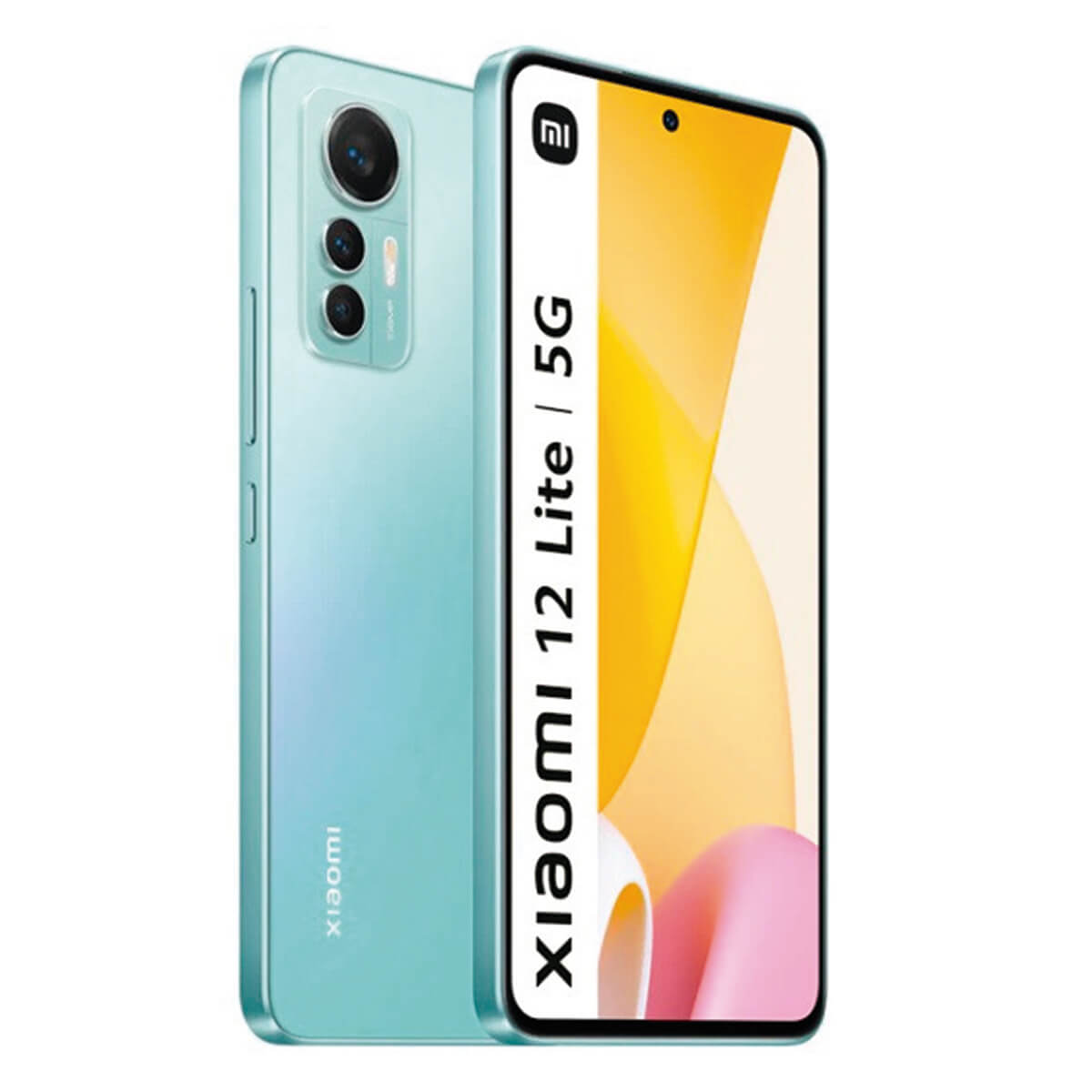A light blue Xiaomi 12 Lite 5G smartphone with three cameras on the back.
