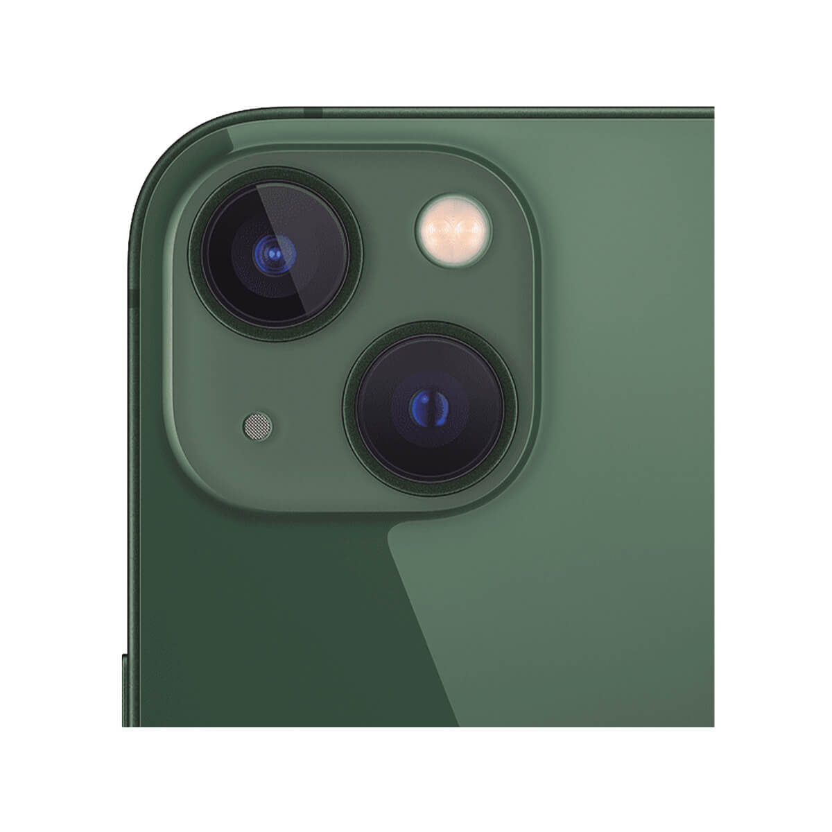 Tył zielonego iPhone'a z dwoma aparatami i lampą błyskową.