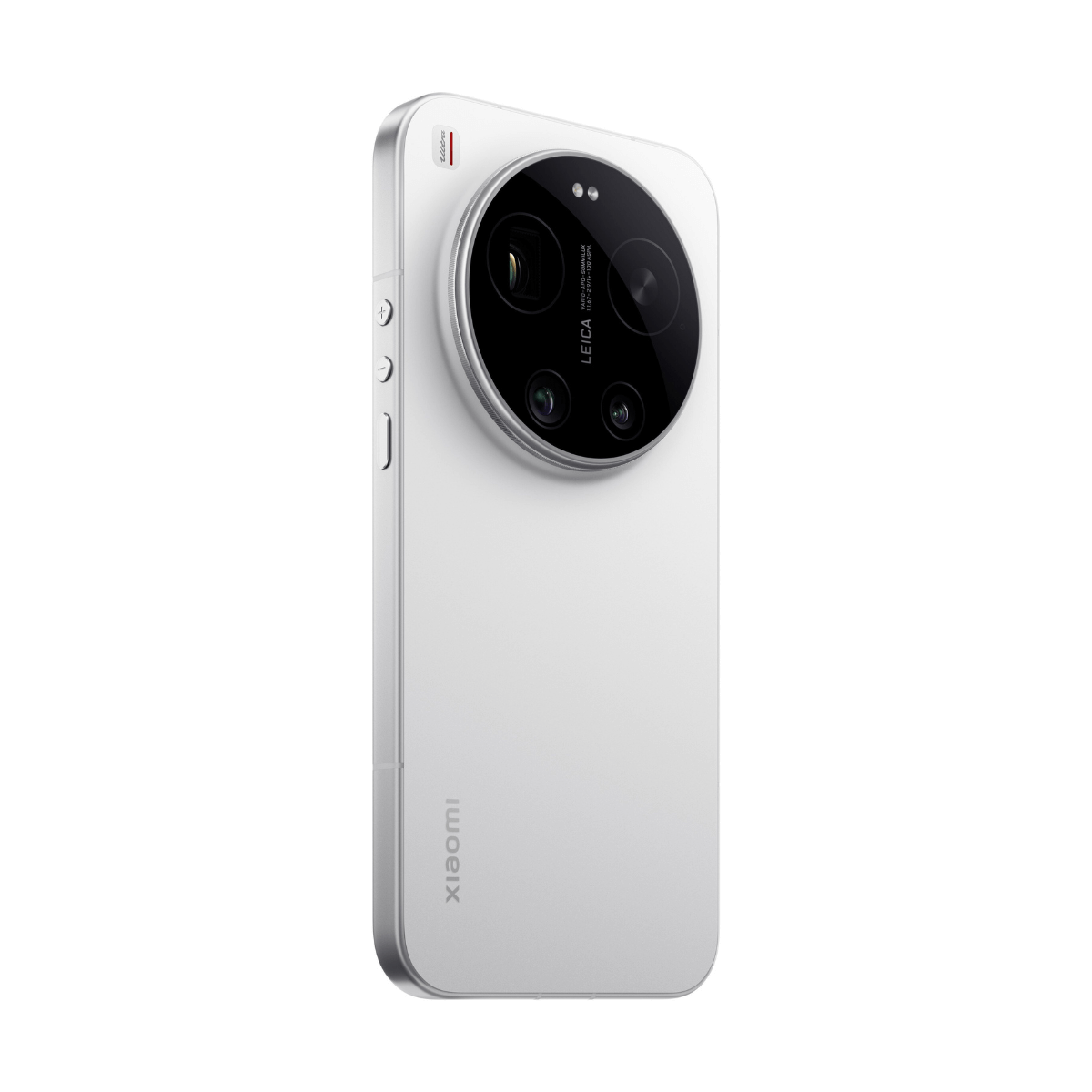 Biały smartfon z dużym, okrągłym modułem aparatu z logo Leica.