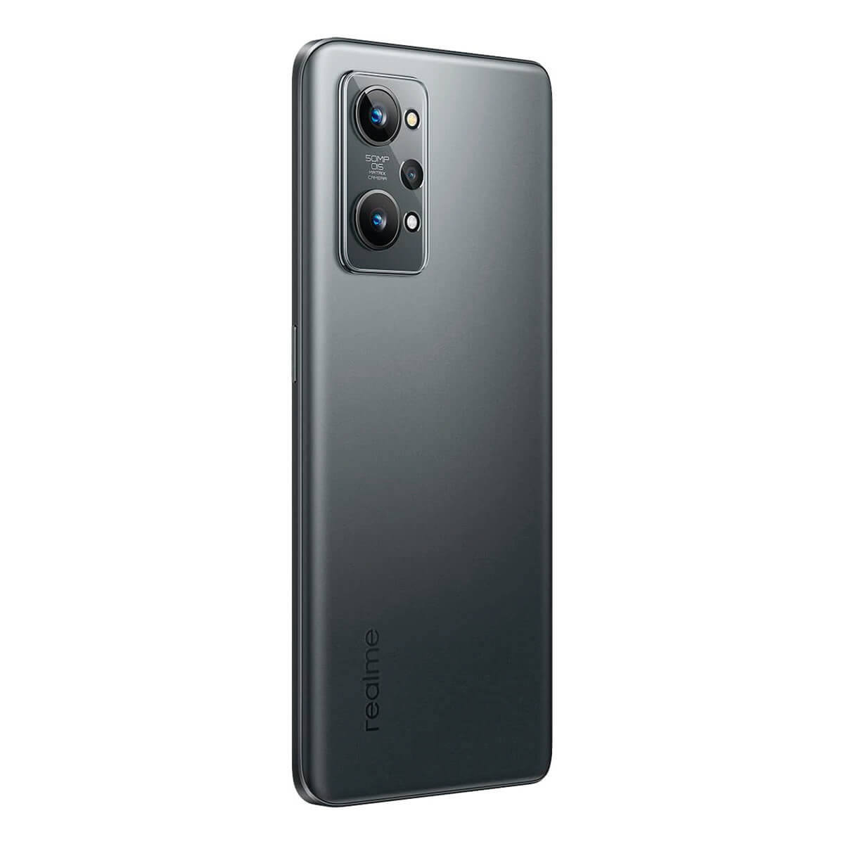 Tył ciemnoszarego smartfona z modułem aparatu i logo Realme.