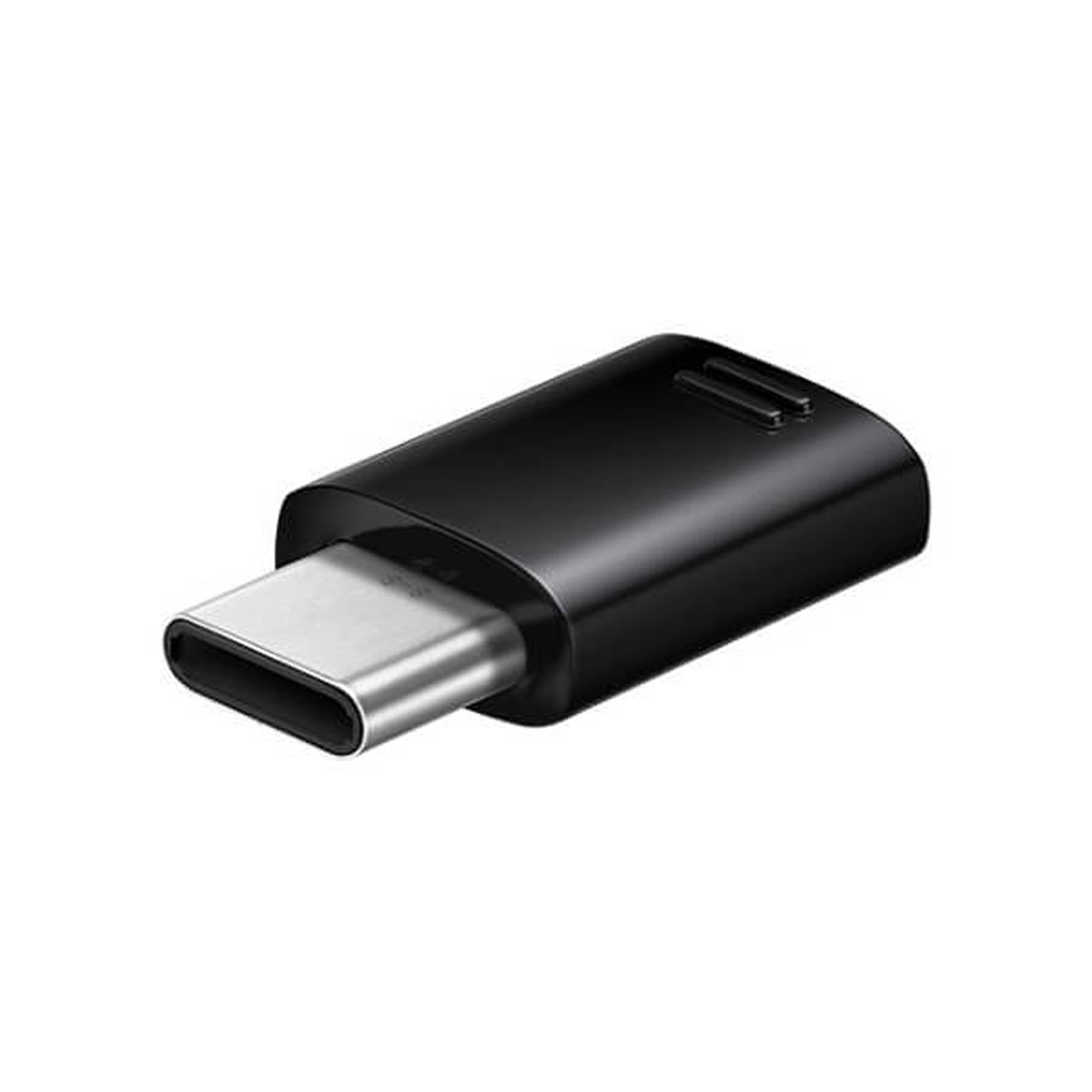 Adattatore USB-C nero con connettore argentato. Due fessure in alto.