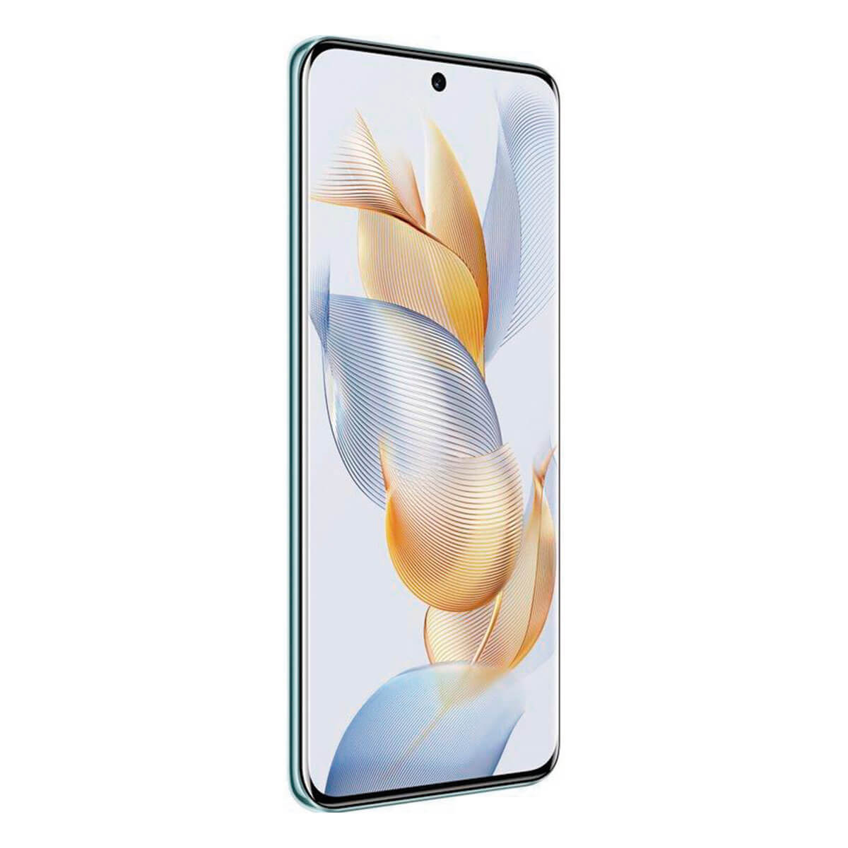 Uno smartphone verde con uno sfondo astratto e colorato sullo schermo.