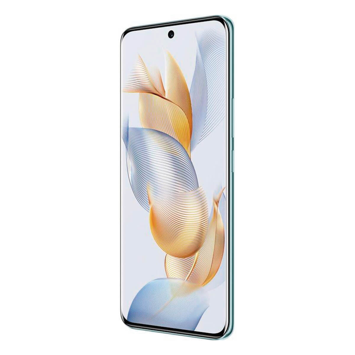 Uno smartphone verde mostra uno sfondo astratto e colorato.