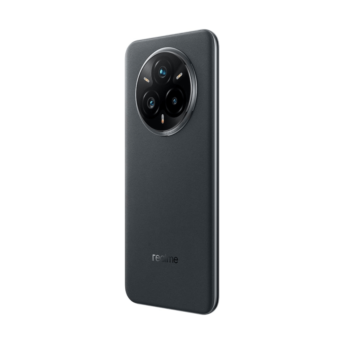 Dunkelgraues Smartphone mit drei Kameras auf der Rückseite.