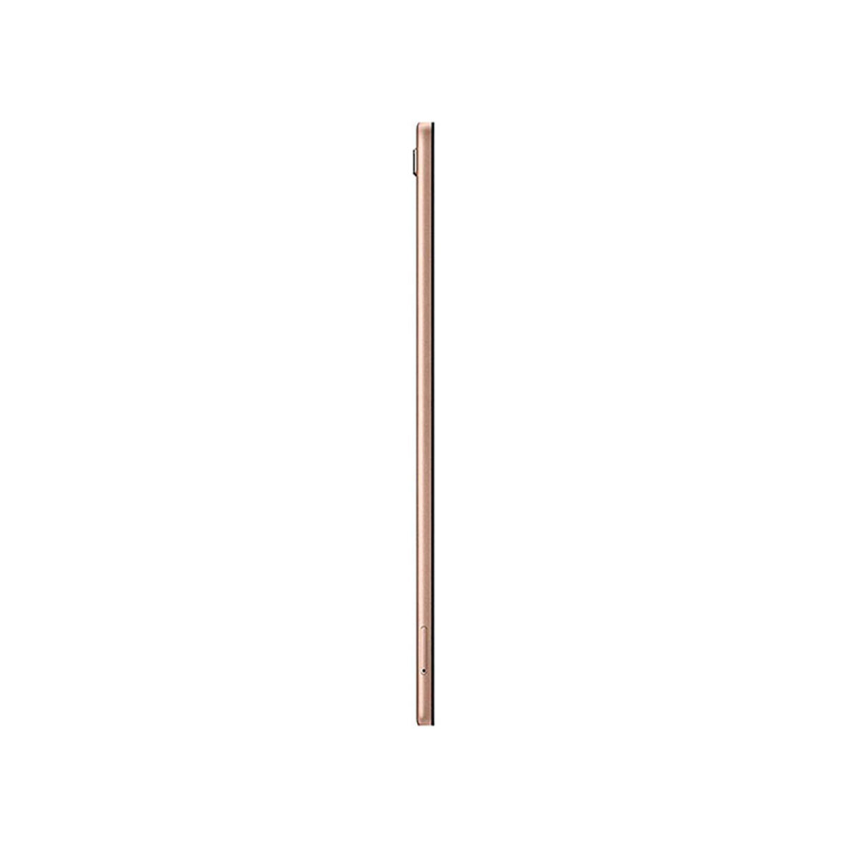 Goldenes Tablet im Profil auf weißem Hintergrund.