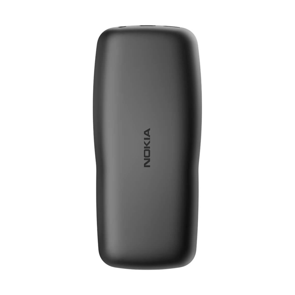 Czarny telefon Nokia z zaokrąglonymi rogami na białym tle.