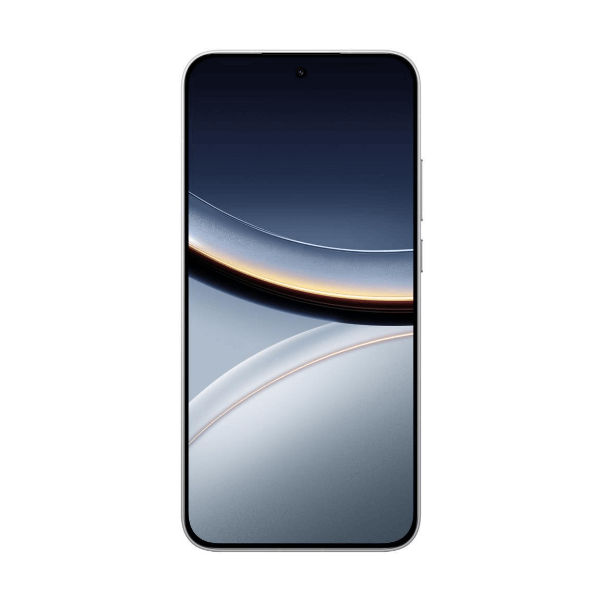 Ein schlankes Smartphone mit einem dunklen Bildschirm, der ein abstraktes Muster zeigt.