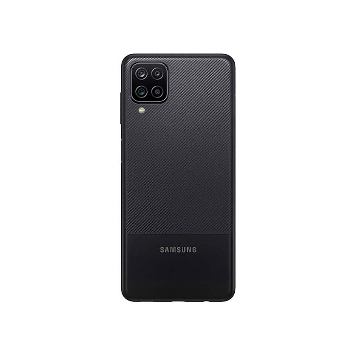 Rückseite eines schwarzen Samsung-Smartphones mit vier Kameras und linierten Texturen.