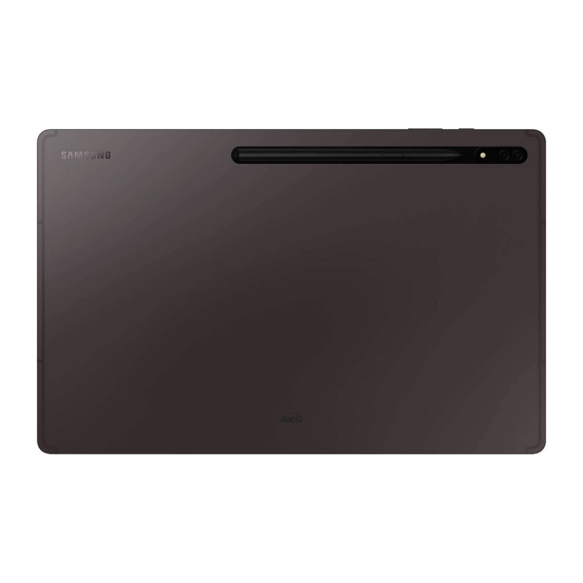 Dunkelgraues Samsung Tablet mit Stift und Kameras auf der Rückseite.
