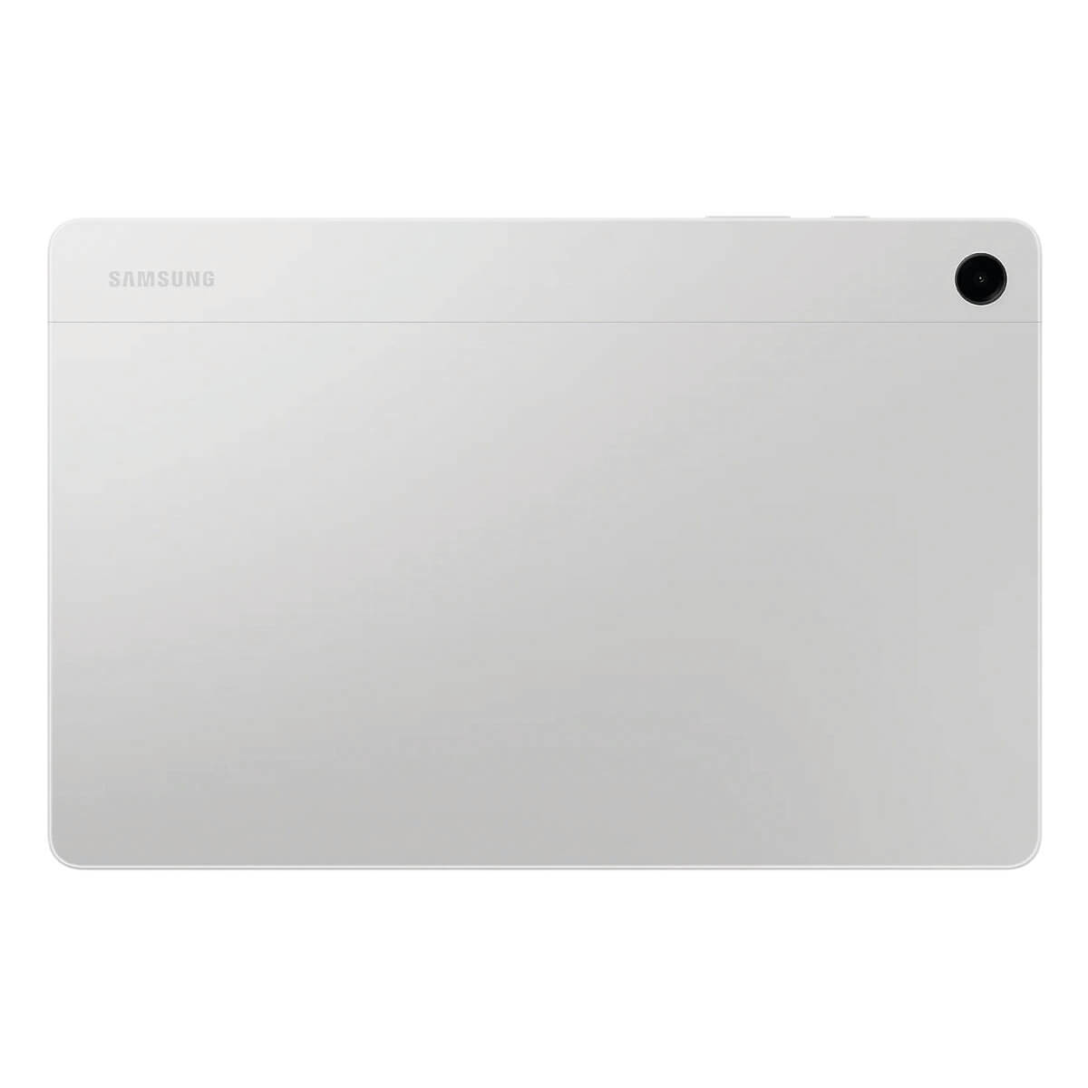 Parte trasera de una tablet Samsung blanca con cámara y logo.