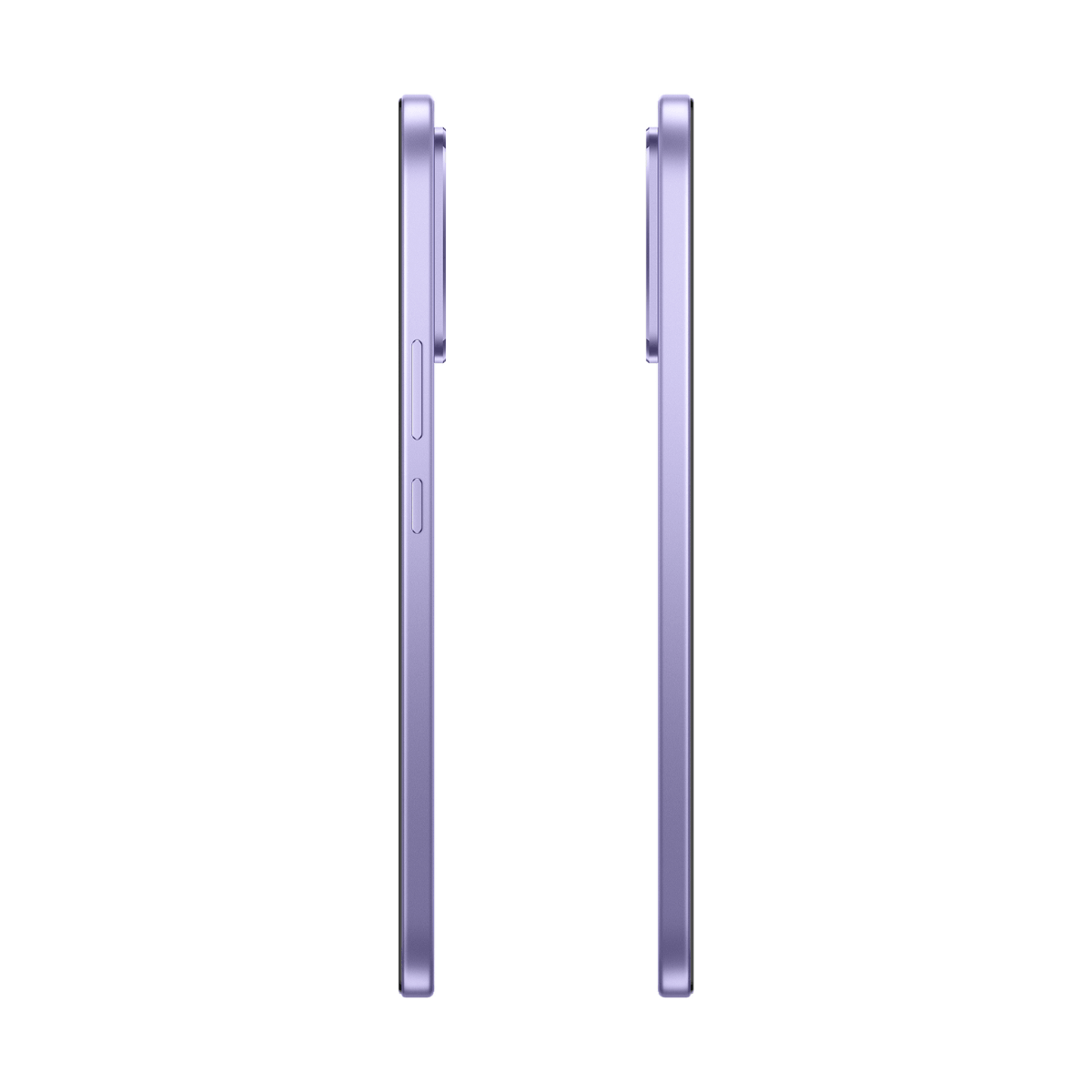 Zwei lilafarbene Smartphones nebeneinander auf weißem Hintergrund.
