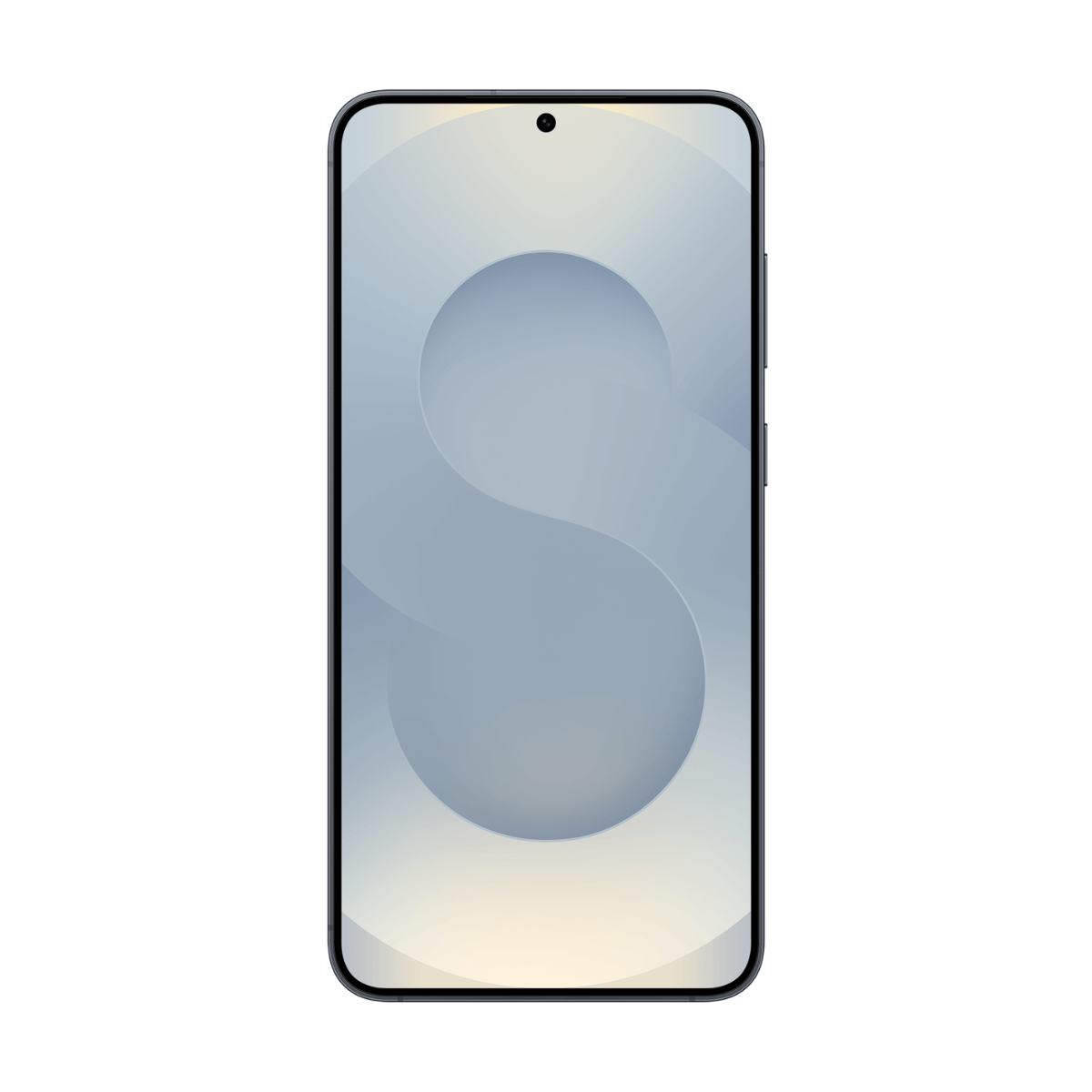 Czarny smartfon z szarą tapetą i okrągłym elementem graficznym.