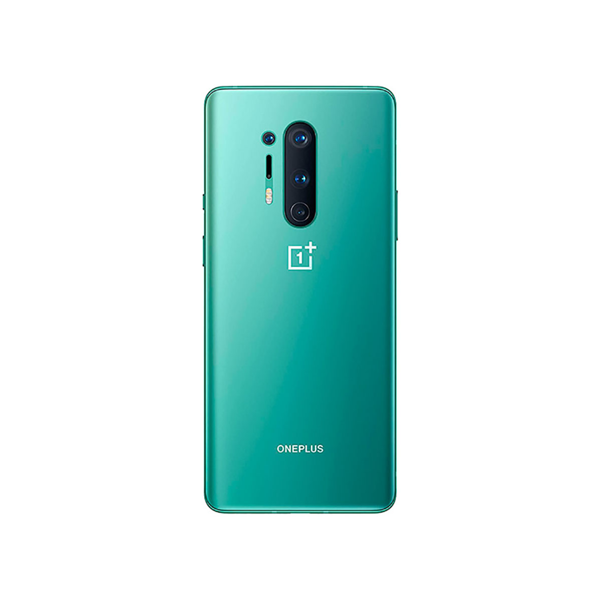 Rückseite eines türkisfarbenen Smartphones mit drei Kameras und OnePlus-Logo.