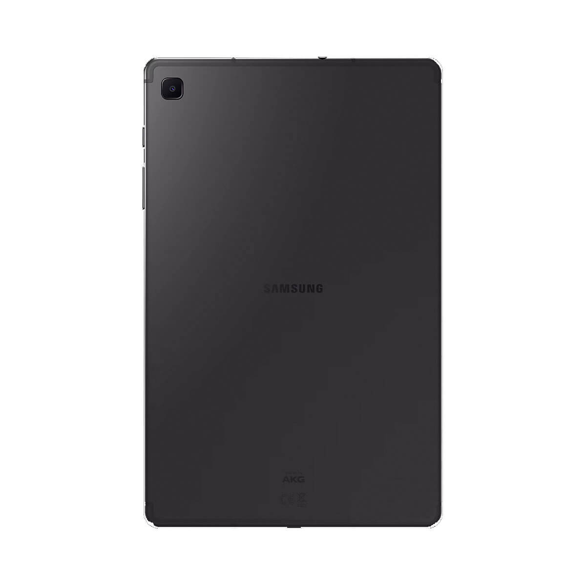 Parte trasera de una tablet Samsung negra con cámara y logo.