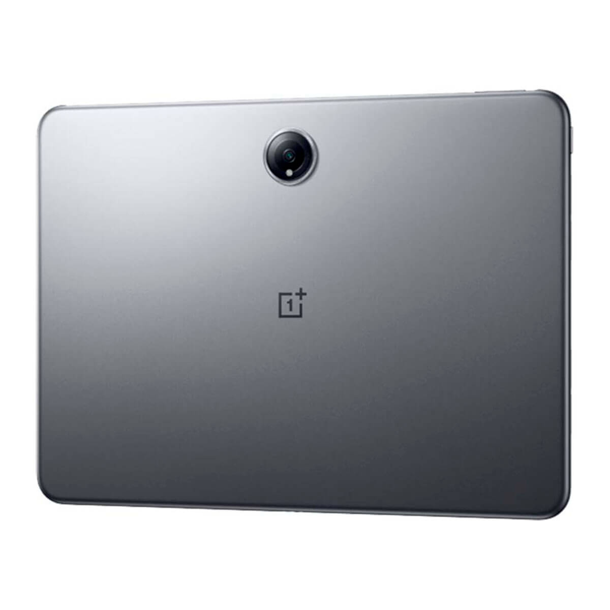 Tablet grigio con obiettivo rotondo in alto e logo al centro.