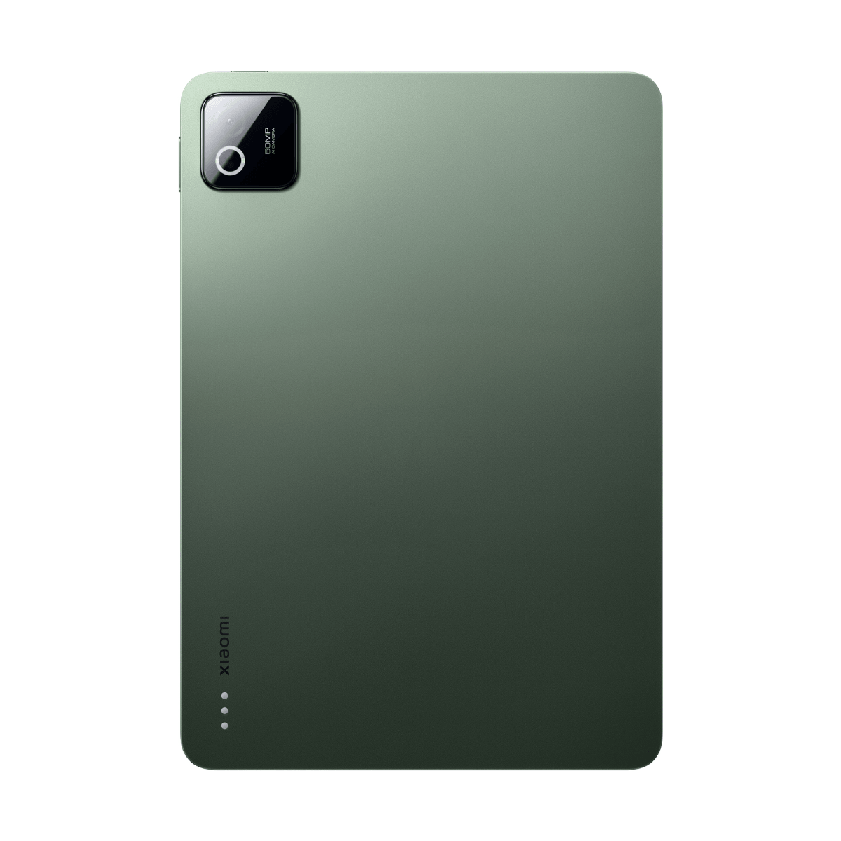 Rückseite eines grünen Tablets mit Kameramodul und Xiaomi-Logo.
