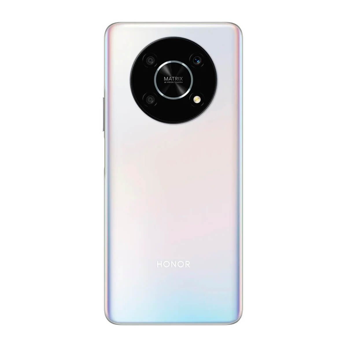 Biały smartfon Honor widok z tyłu z okrągłym modułem aparatu i logo HONOR.
