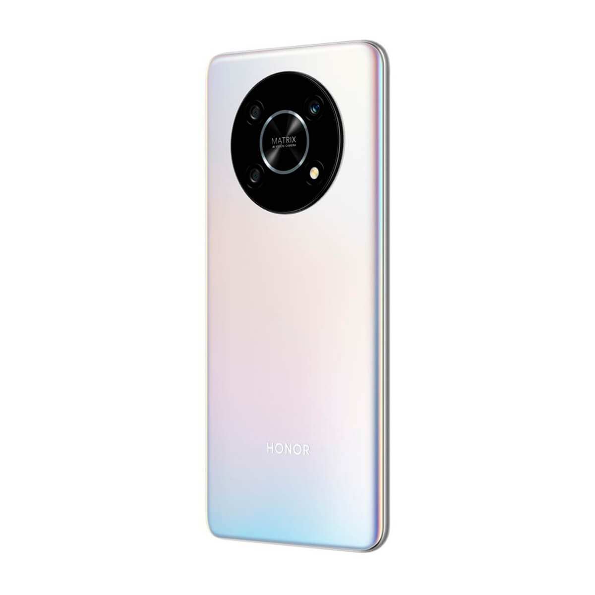 Biały smartfon z modułem aparatu Matrix i logo HONOR na tyle.