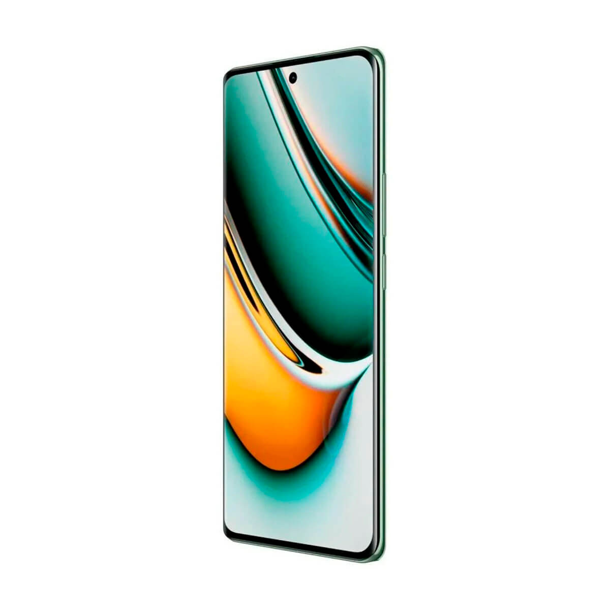 Un smartphone vert affichant un fond abstrait et vibrant sur son écran.