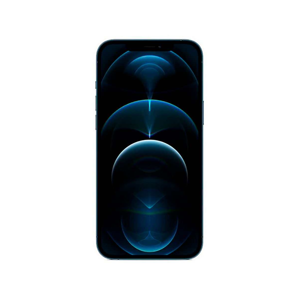 Un iPhone scuro con sfondo blu a motivi ondulatori.