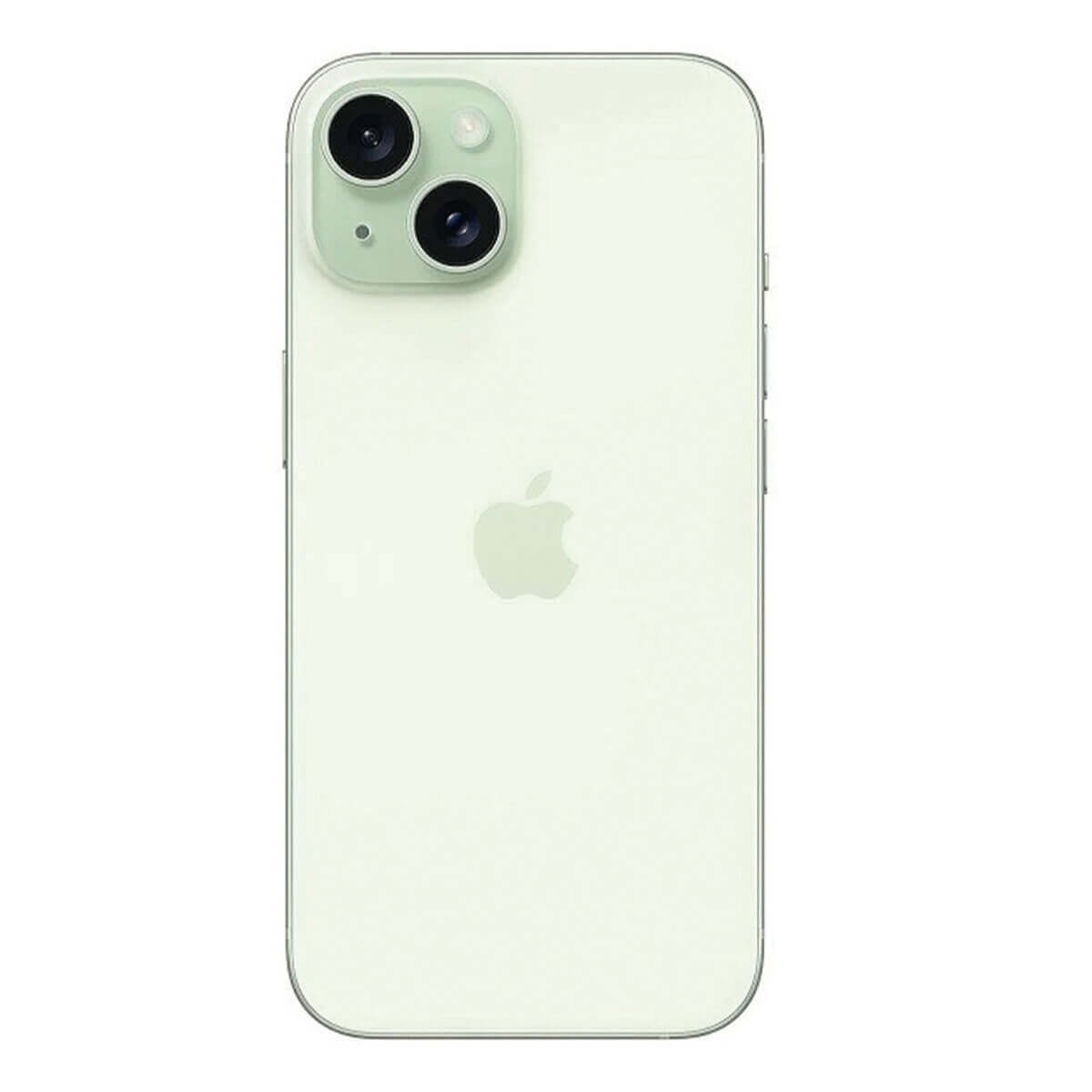 Jasnozielony iPhone z dwoma aparatami i logo Apple.
