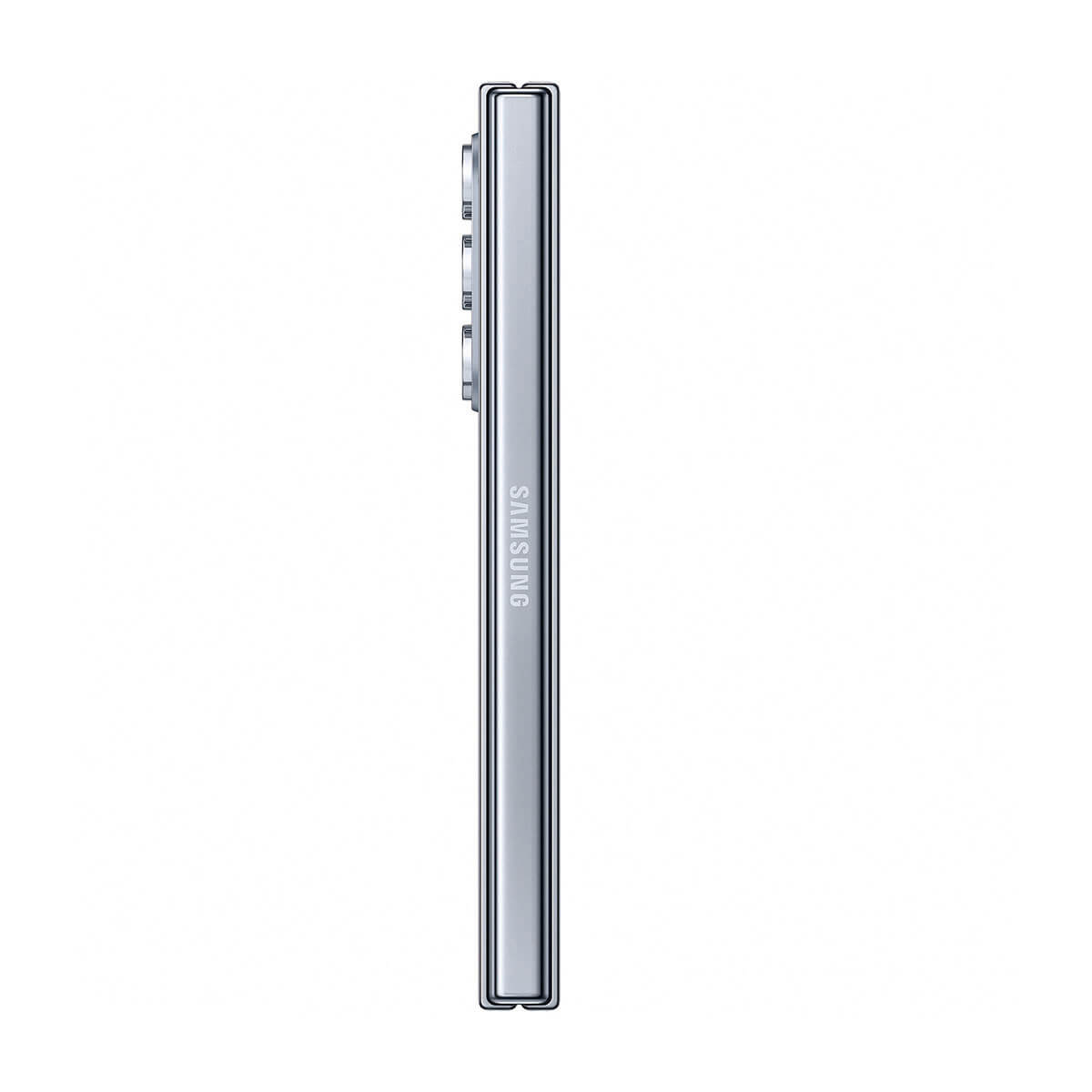 Silbernes Samsung Smartphone von der Seite mit Kameras auf der Rückseite.