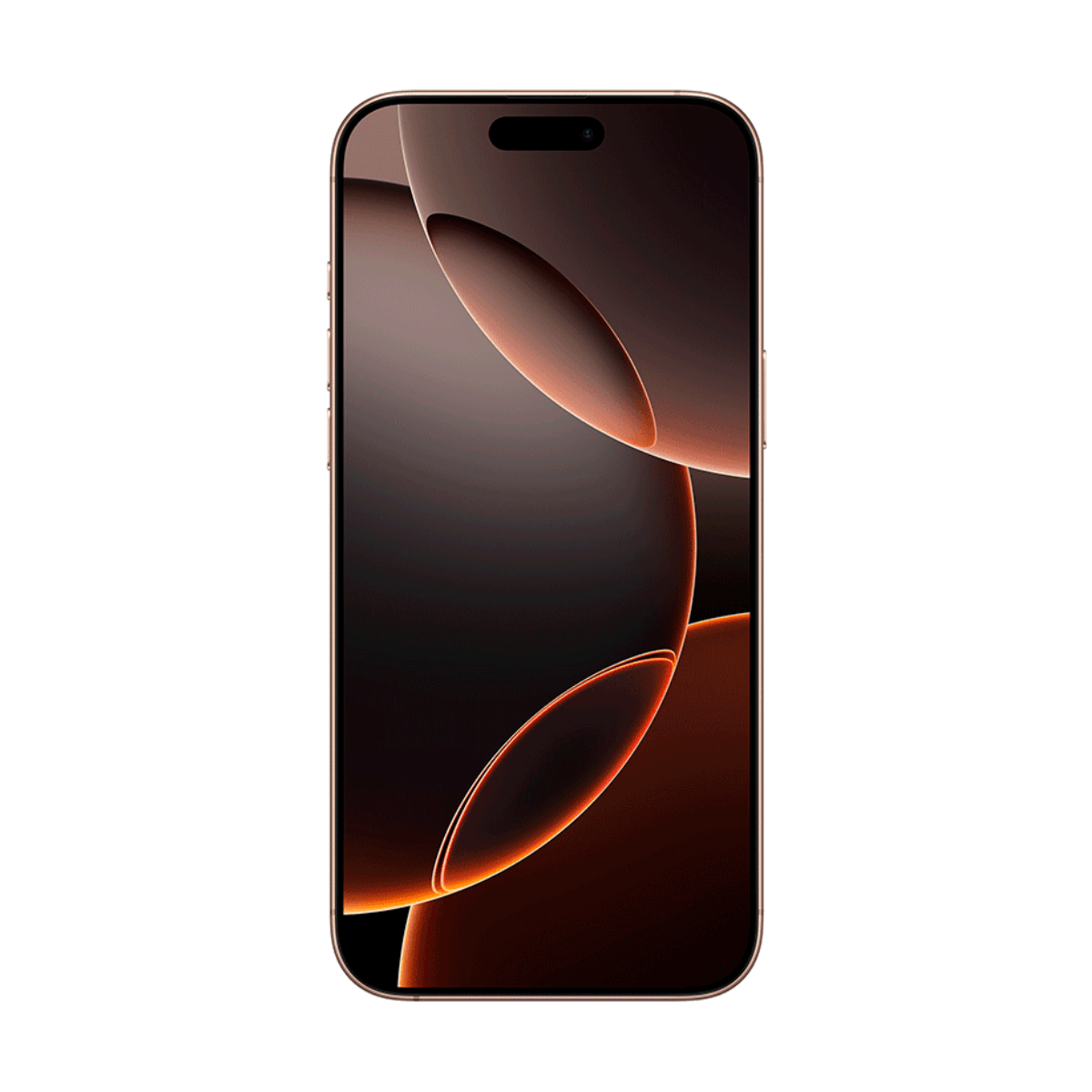 Złoty smartfon z ciemną, abstrakcyjną tapetą i świecącymi pomarańczowymi kształtami.