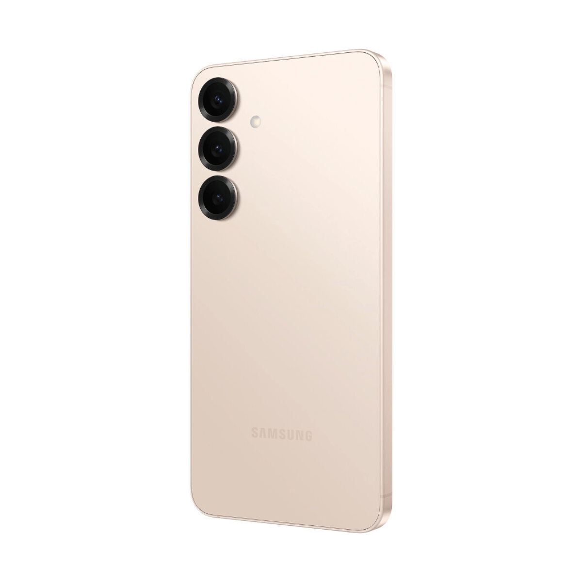 Jasnozłoty smartfon z trzema aparatami i logo Samsung.