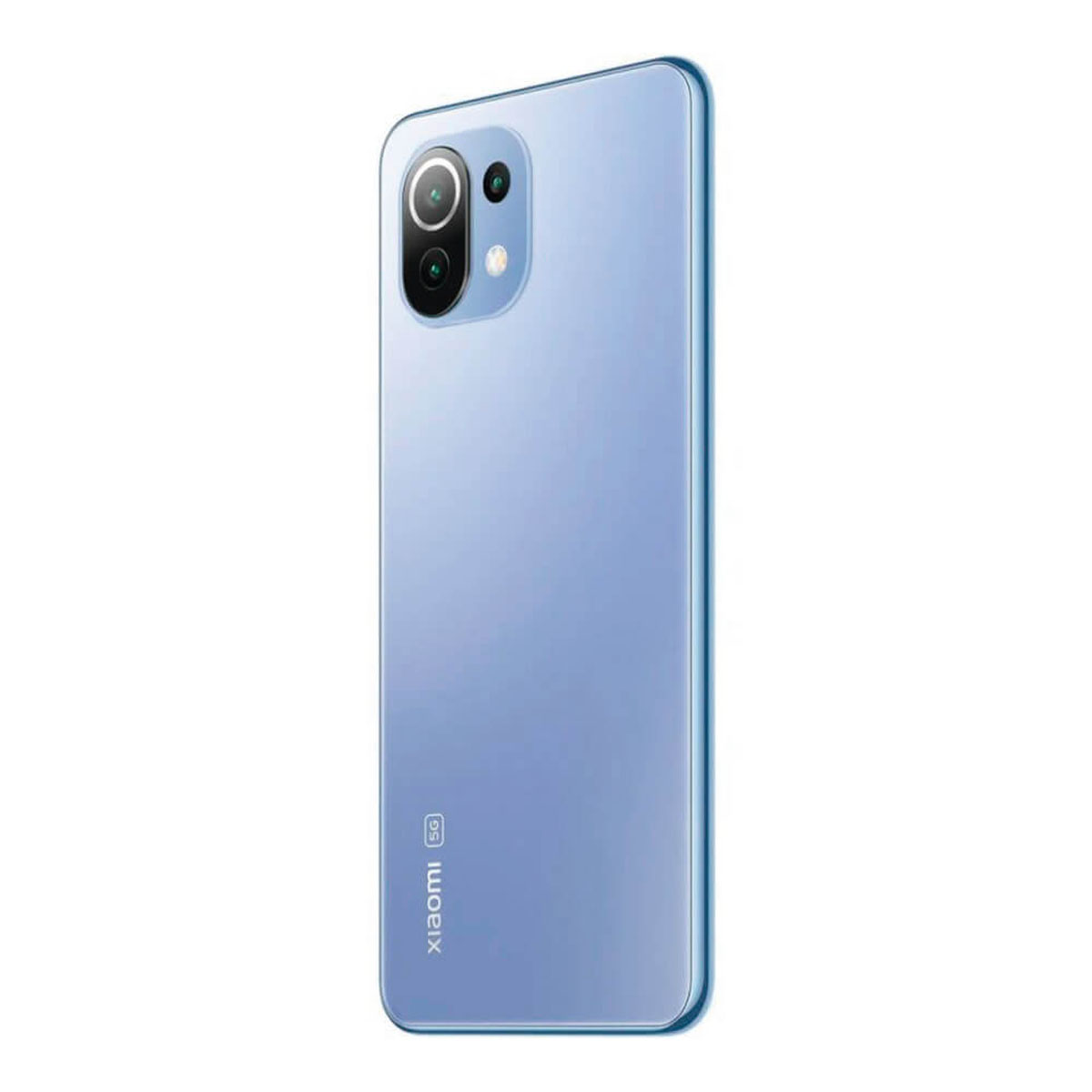 Ein hellblaues Smartphone mit einem Kameramodul auf der Rückseite.