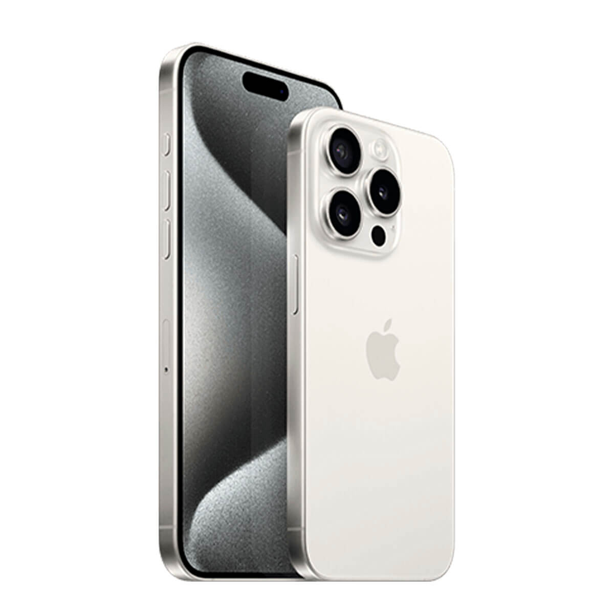 Dwa białe iPhone'y obok siebie, jeden skupiony na tyle i aparatach.