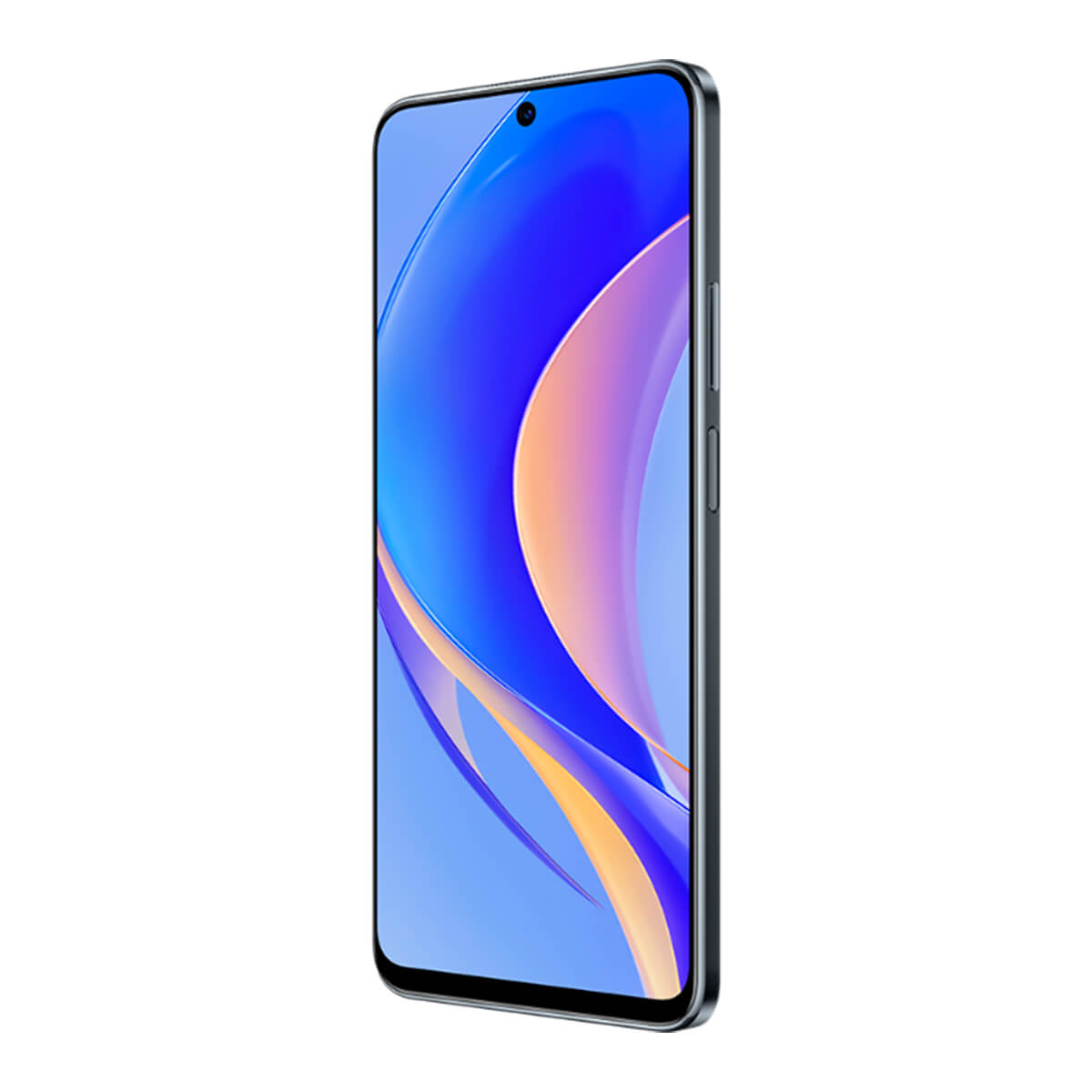 Un smartphone moderne affichant un fond d'écran bleu et orange sur son écran.