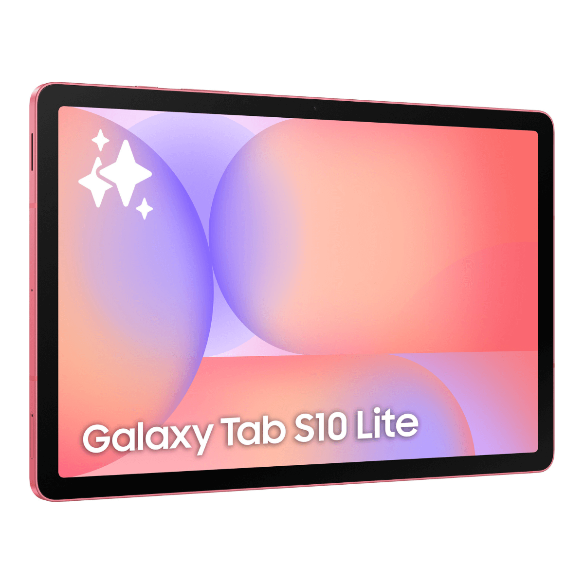 Un tablet Samsung Galaxy Tab S10 Lite rosa con stelle su schermo sfumato.