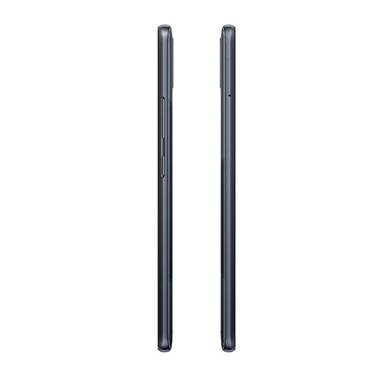 Zwei dunkle Smartphones im Seitenprofil auf weißem Hintergrund.