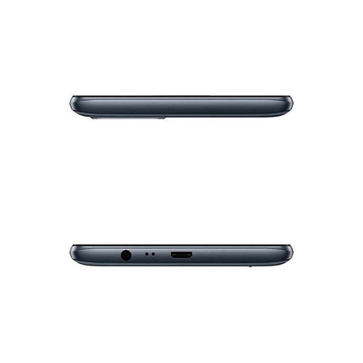 Obere und untere Kante eines dunklen Smartphones mit Anschlüssen.