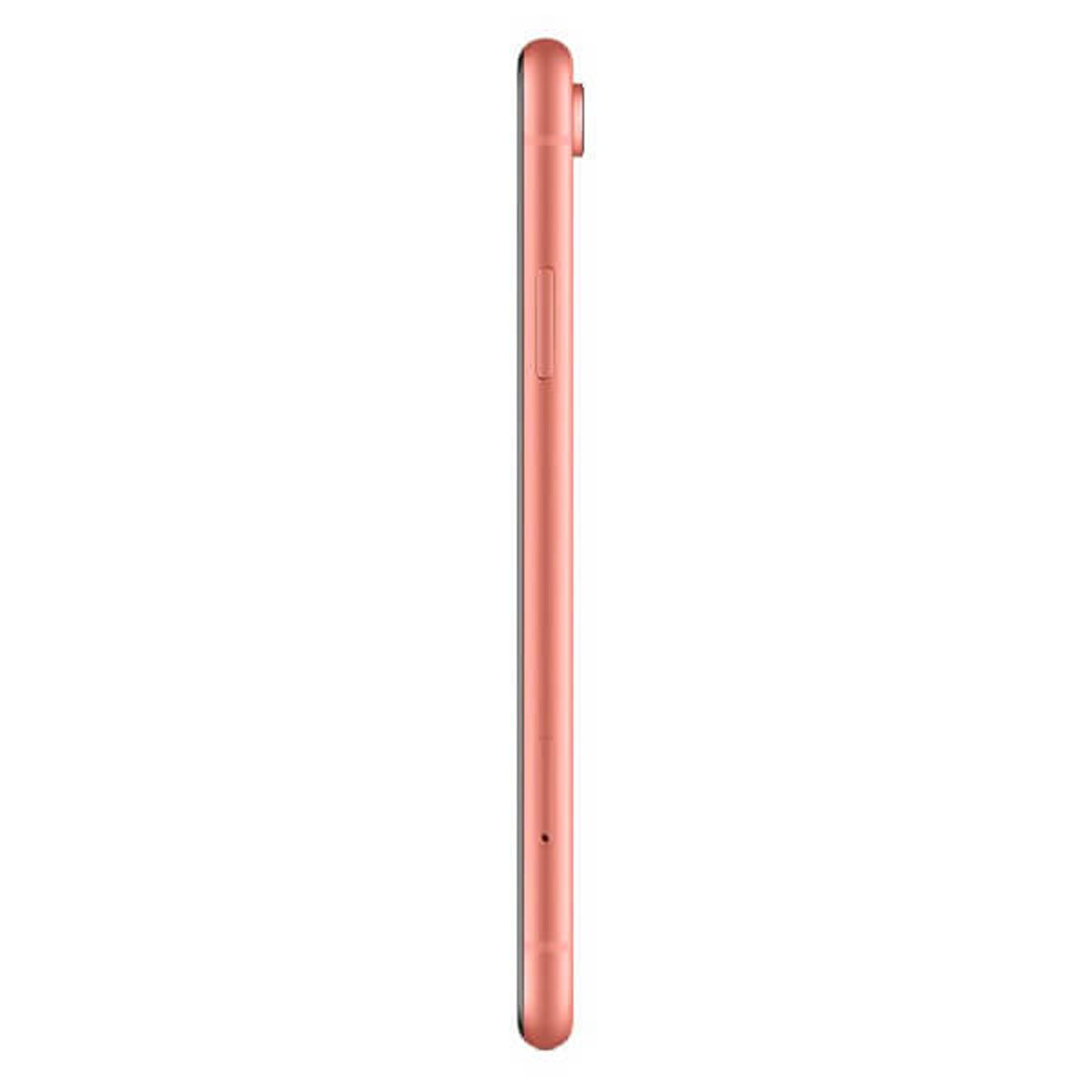 Eine rosafarbene Seite eines iPhones auf weißem Hintergrund.