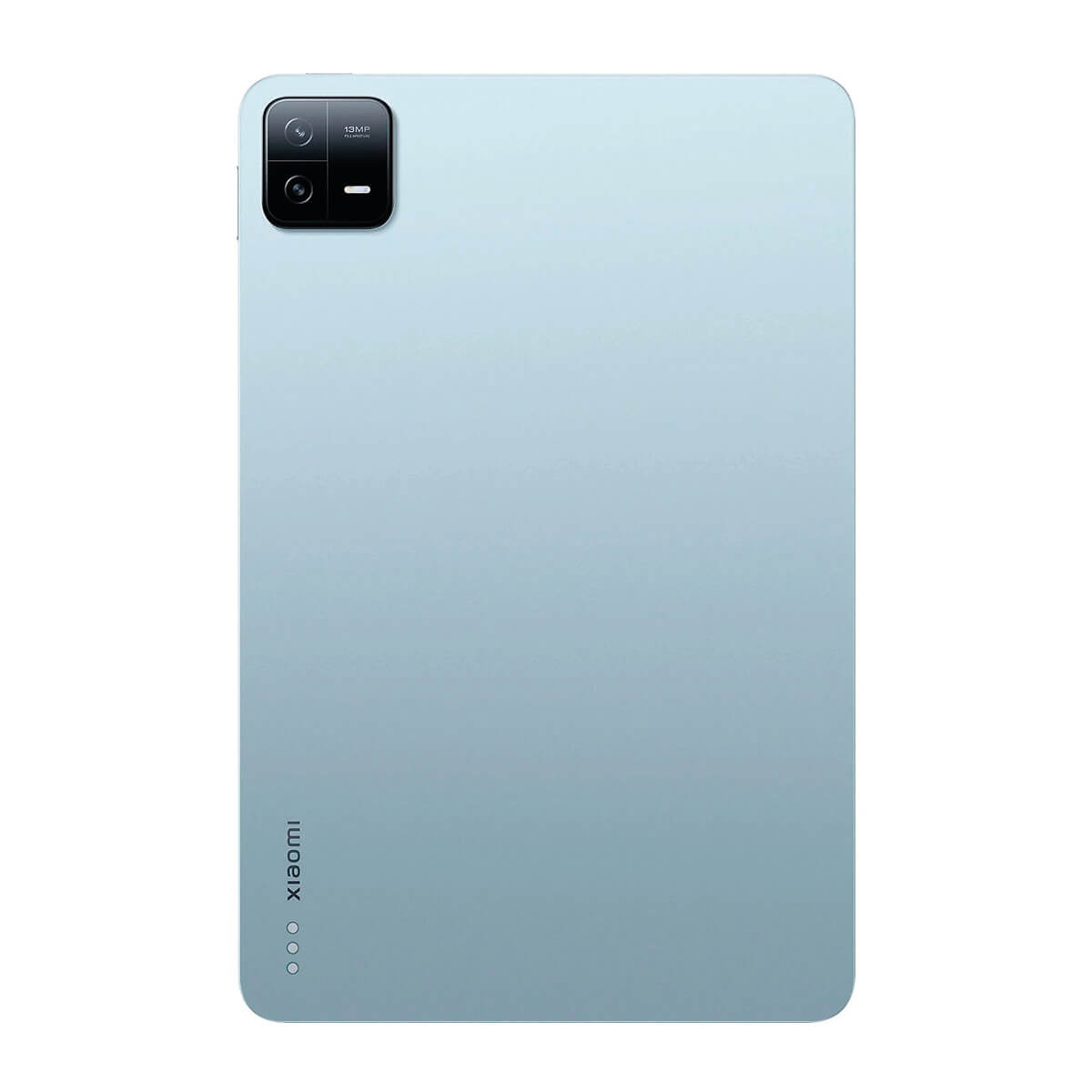 Ein hellblaues Tablet mit einer schwarzen Kamerainsel oben links und Xiaomi-Logo.