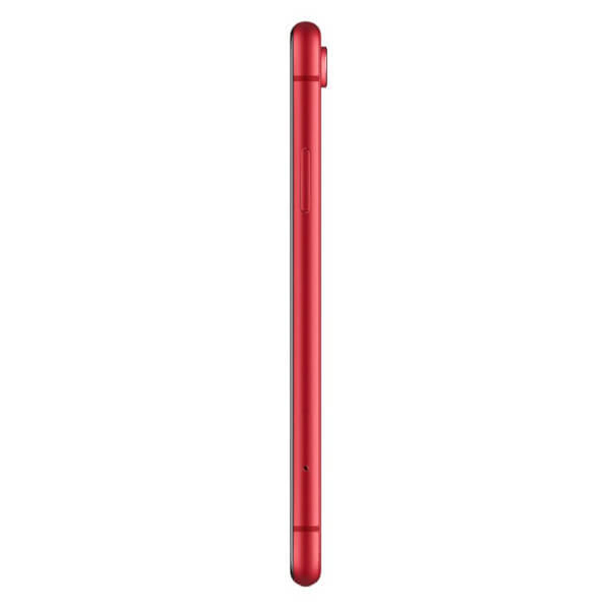 Teléfono inteligente rojo mostrado de perfil sobre fondo blanco.