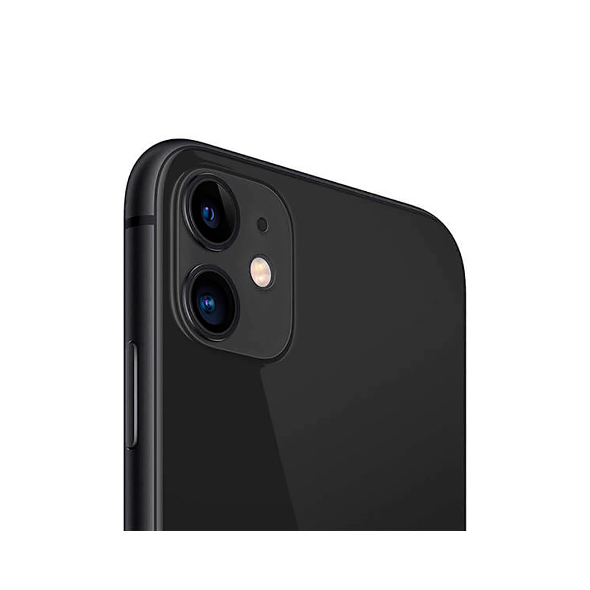 Nahaufnahme der schwarzen iPhone-Kamera mit zwei Linsen und Blitz.