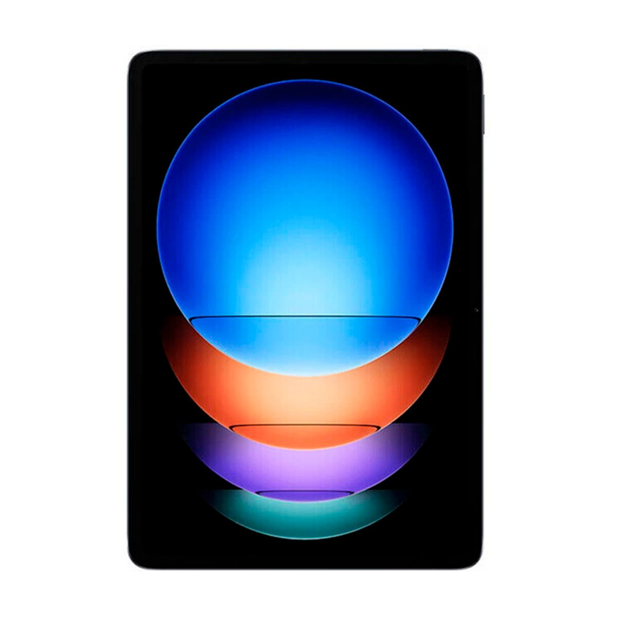 Ein Tablet mit einem abstrakten Hintergrund aus blauen, orangen und violetten Kreisen.