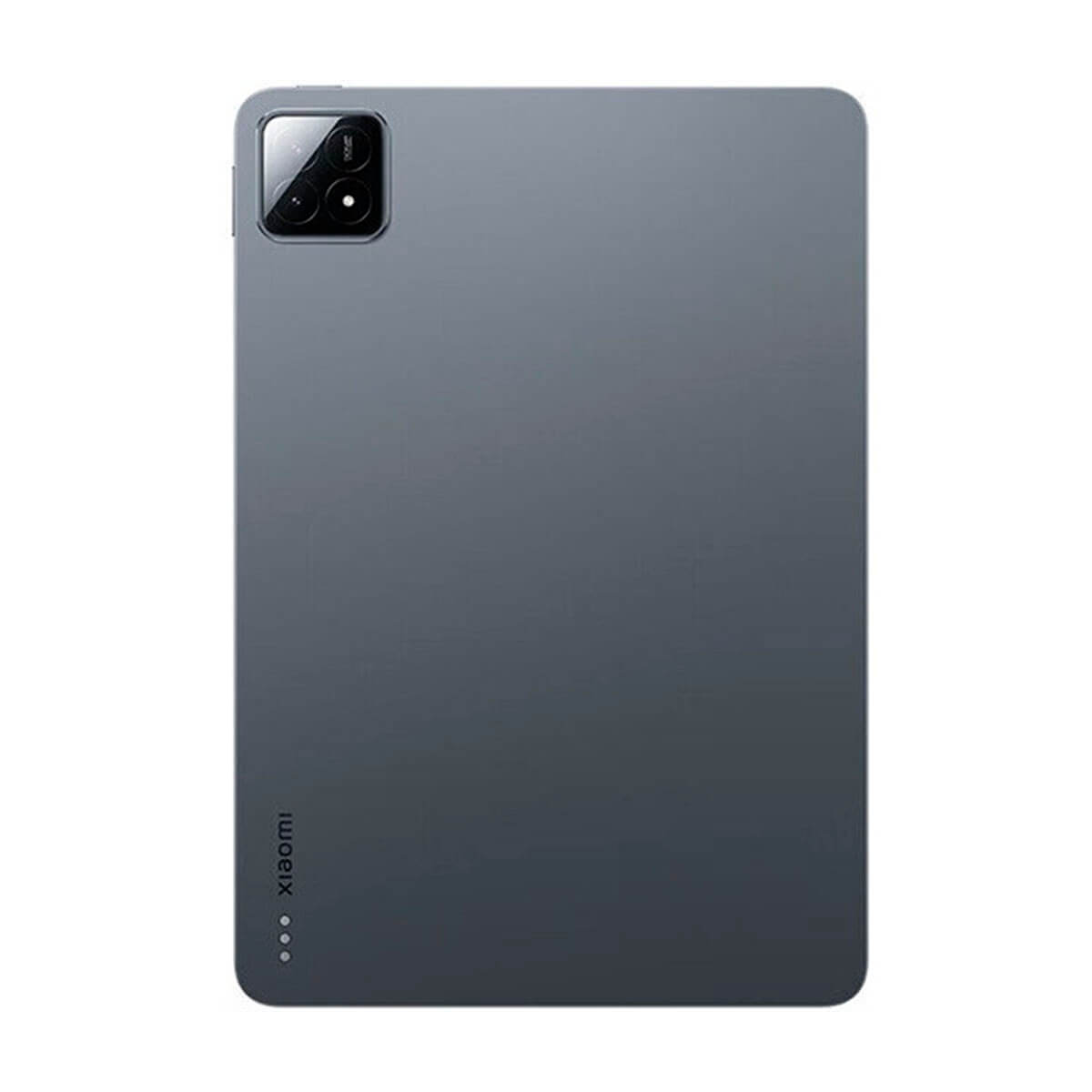 Graues Tablet mit Kameraeinheit und Xiaomi-Logo auf der Rückseite.