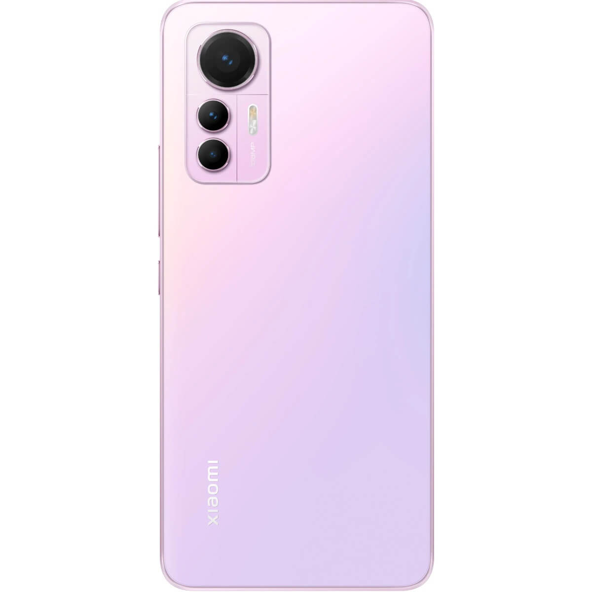 Un smartphone púrpura con tres cámaras traseras y el logo de Xiaomi.