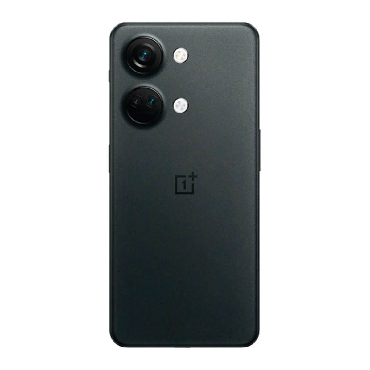Back of a black OnePlus smartphone with dual camera and logo.