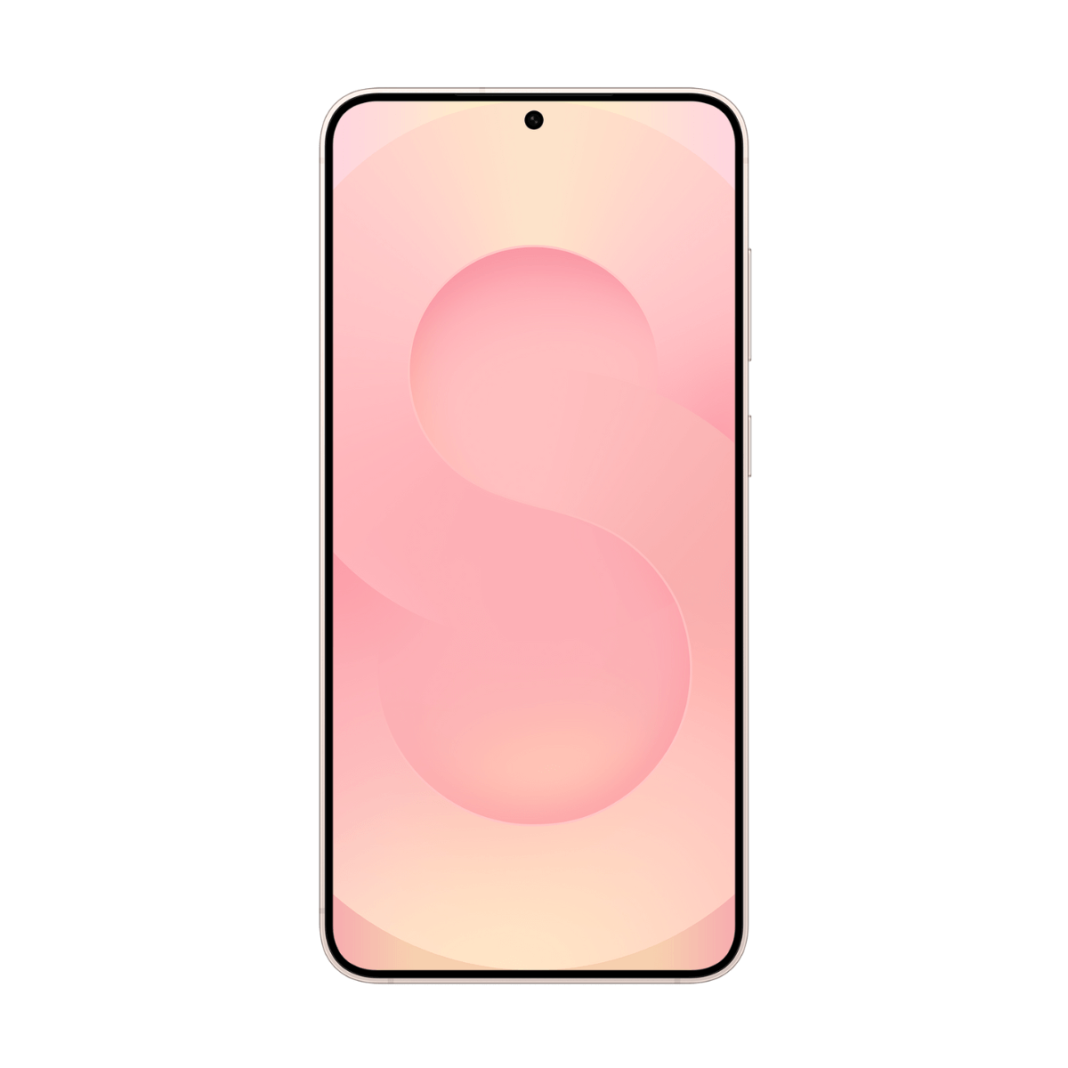 A smartphone displaying a light pink background with an "S" shape.